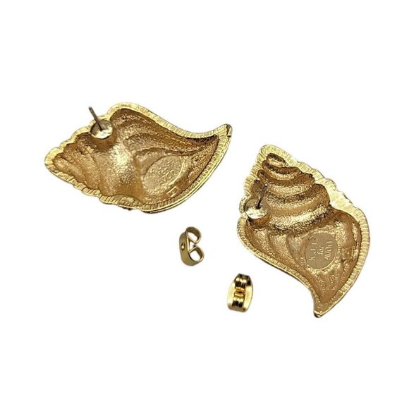 KjL Conch Shell Post Earrings Gold Tone For Avon Rhinestones Vintage 1980s - Picture 11 of 15